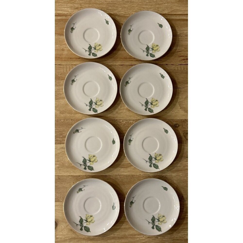 Lot of 8 KPM Krister Germany Porcelain Saucer Plate Yellow Rose Gold Rim 5 3/4"
